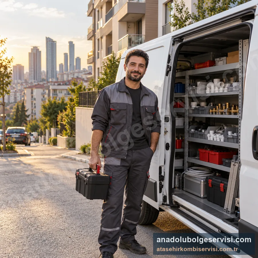 Teknisyen baca gazı analizörüyle kombi ölçümü yapıyor
